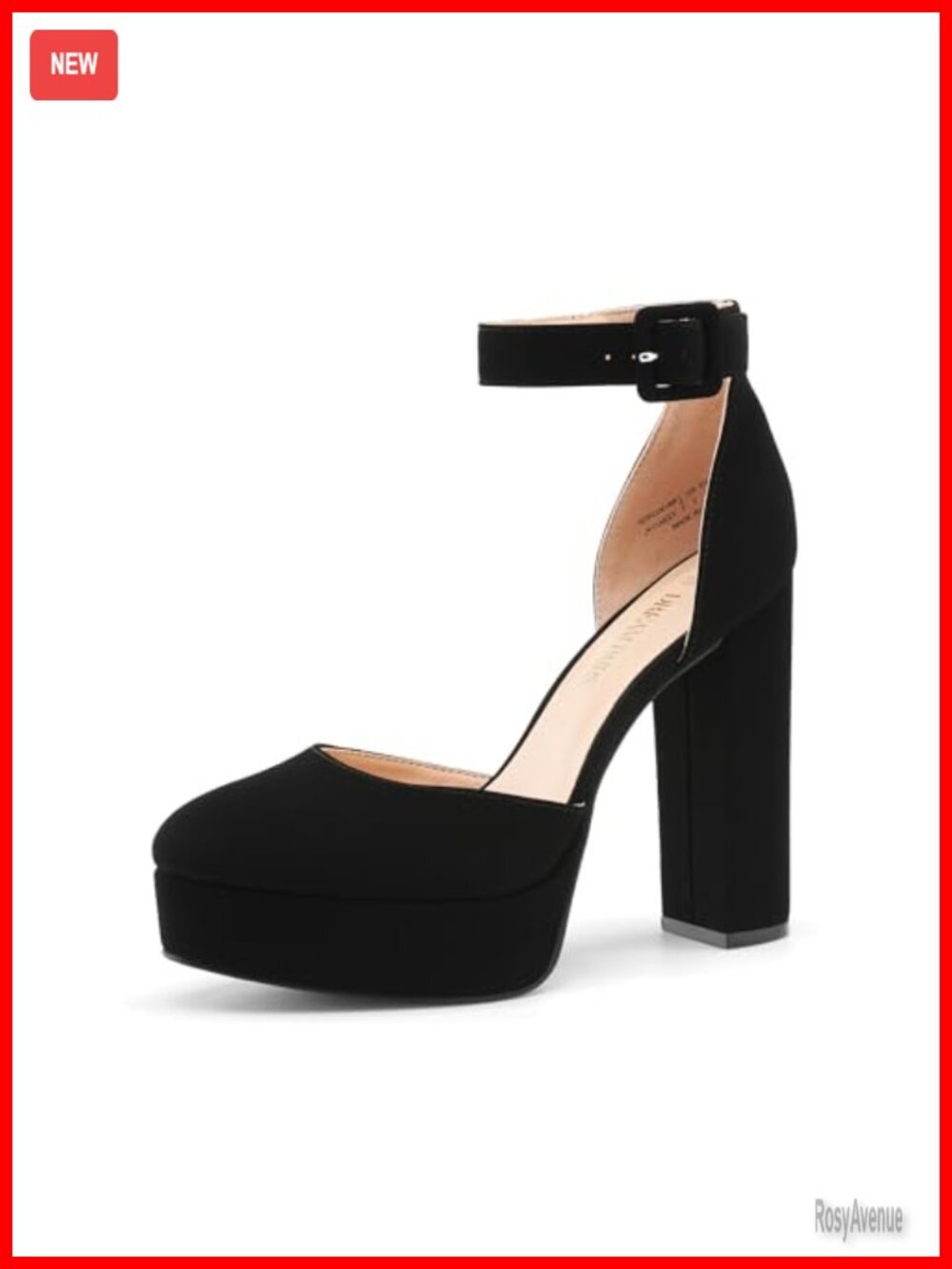 Chunky Block Heel Platform Pumps Faux Leather Almond Toe Dress Heels